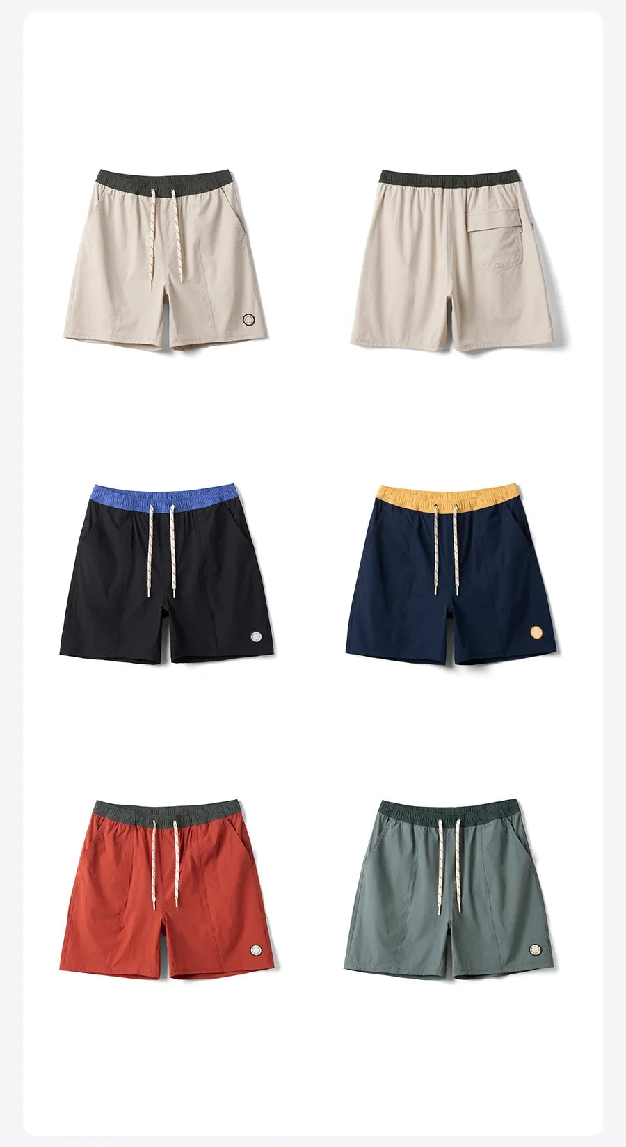 2025 Summer New 145gsm Elastic Fabric Beach Shorts Men Contrast Color Drawstring Athletic Shorts