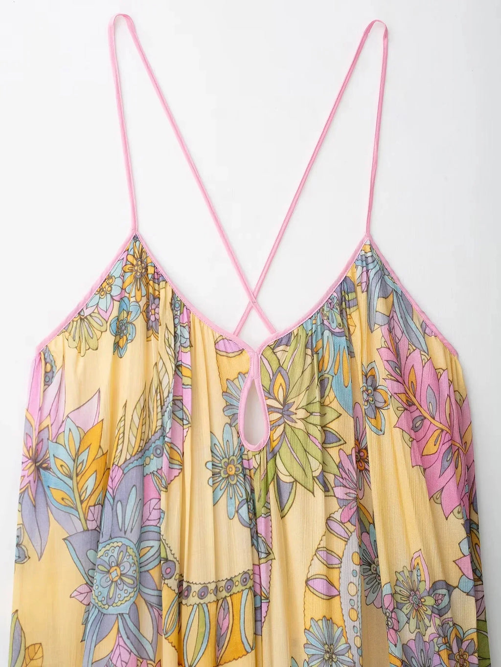 Sexy Floral Print Chiffon Print Loose Dress Women Cami Loose Beach Dress Fashion 2025 Summer Backless Female Dress