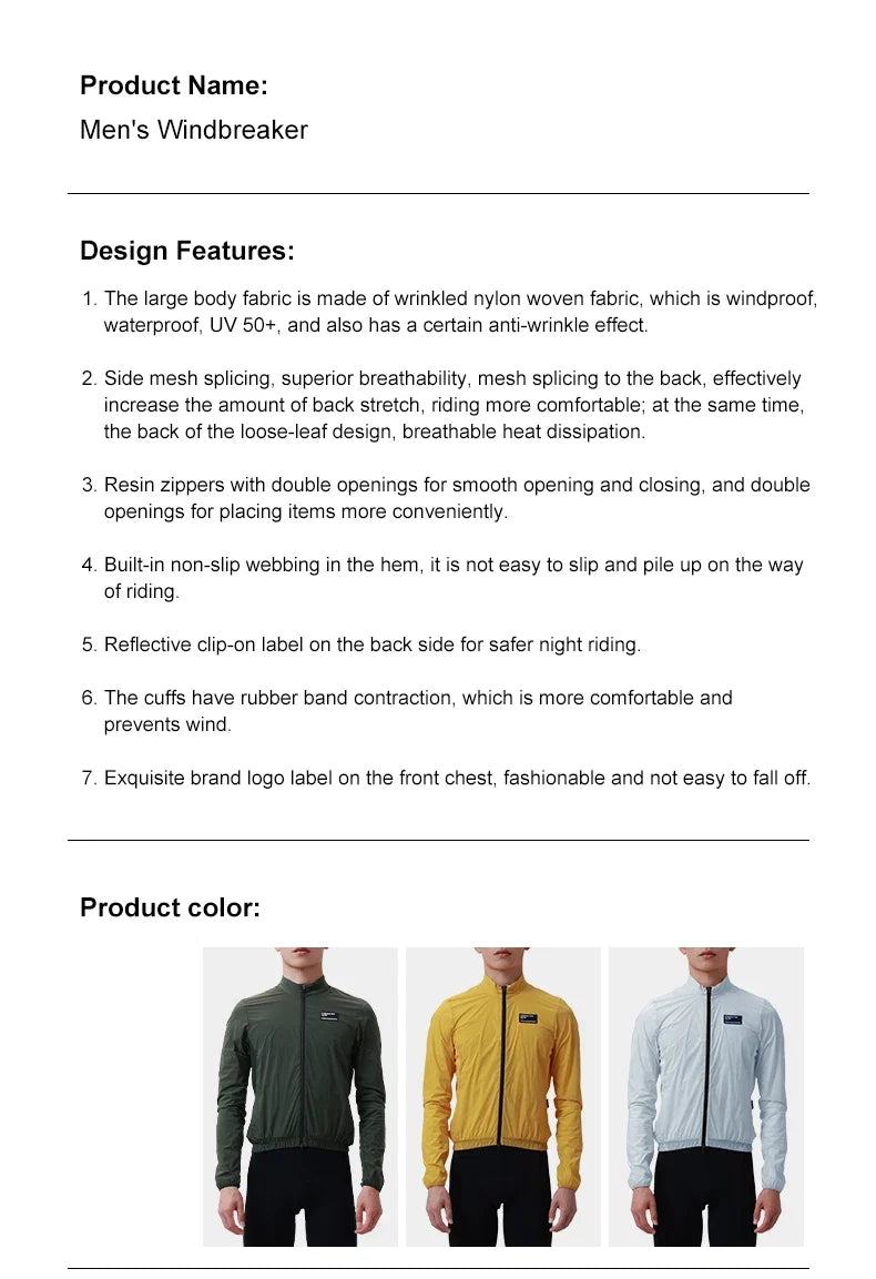 New Cycling Jacket Men's Windproof Cycling Jacket Road Bike Waterproof Jacket Double-ended Zipper Cycling Equipment