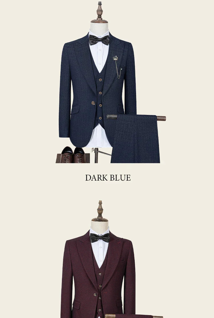 Black Men suit 3 piece set  gray elegant slim fit formal office and leisure banquet groomsman set groom's wedding dress