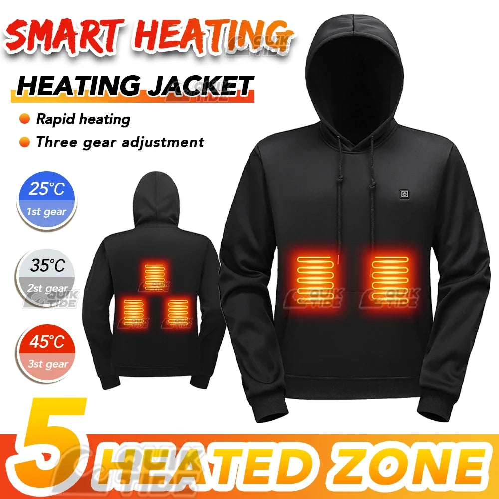 Intelligent Heating Hoodie, 29-Heating Zones, 4-Switches, 3-Speed Adjustable, Suitable For Outdoor Activities,Indoor Work,Hiking