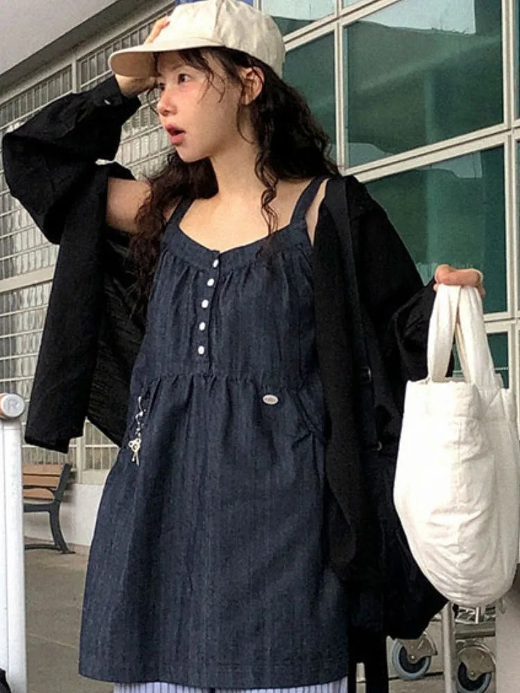 Korean Sle ort Denim Overalls Women's Faionable Summer Dr Vest Dr No Brand Commute Sle 00% Other Material