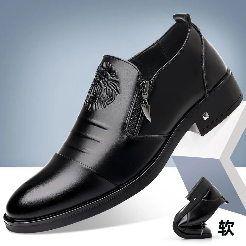 Men's leather casual shoes, fashionable business oxford shoes, zipper pointed leather shoes