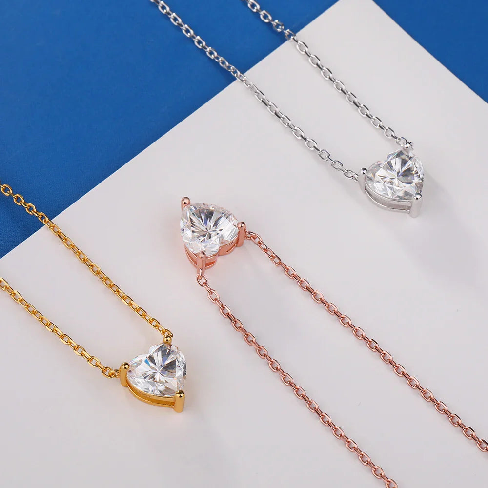 1-3Carat Heart Cut Moissanite Pendant Necklace for Women S925 Silver 18k Gold Plated Solitaire Necklace Jewelry Anniversary Gift