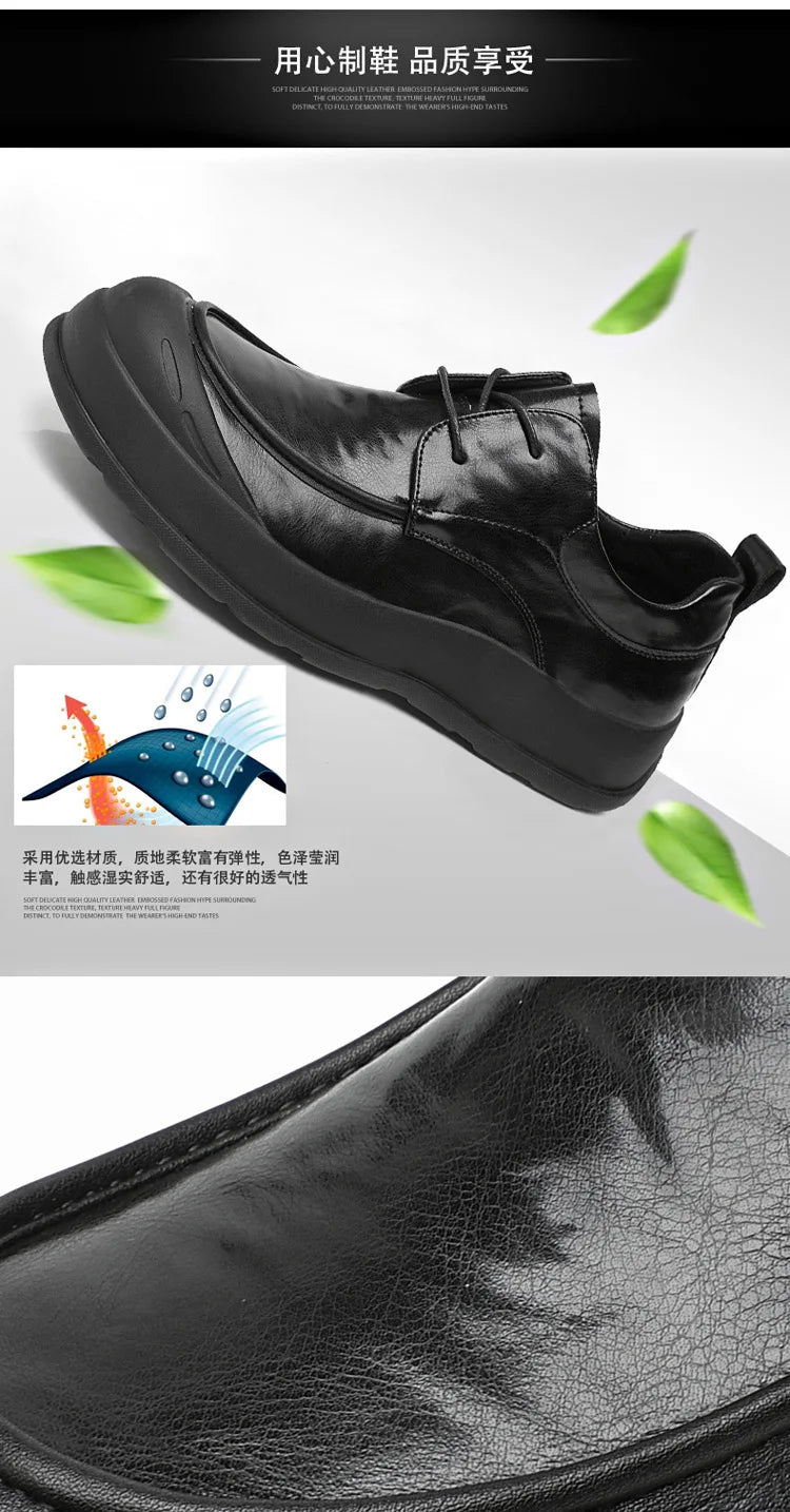 Spring New Designer Business Casual Shoes for Men Black Genuine Leather Shoes Male British Style Soft Sole Fashion Shoe Man