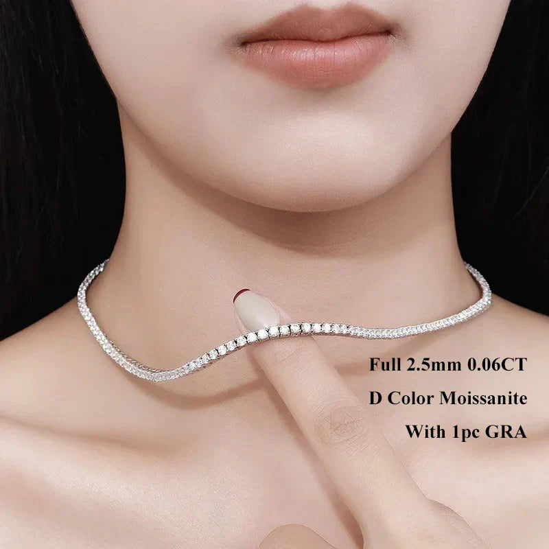 Real 2.5/3/4/5mm Full Moissanite Tennis Necklace for Women 925 Sterling Silver Diamond Neck Chains Necklaces Fine Jewelry