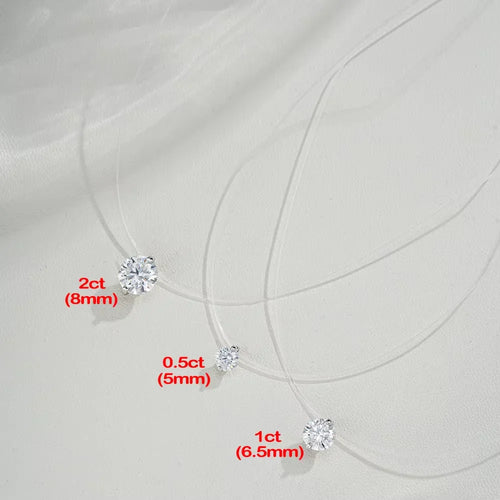 0.5-5CT Moissanite Pendant Necklace Women  Certified 925 Sterling Silver Transparent Fishing Line Choker Chain Jewelry