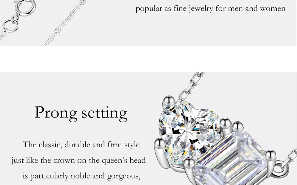 Radiant Emerald Cut 2CT Moissanite Necklace for Women S925 Pure Silver Heart Diamond Pendant Fashion Wedding Jewelry