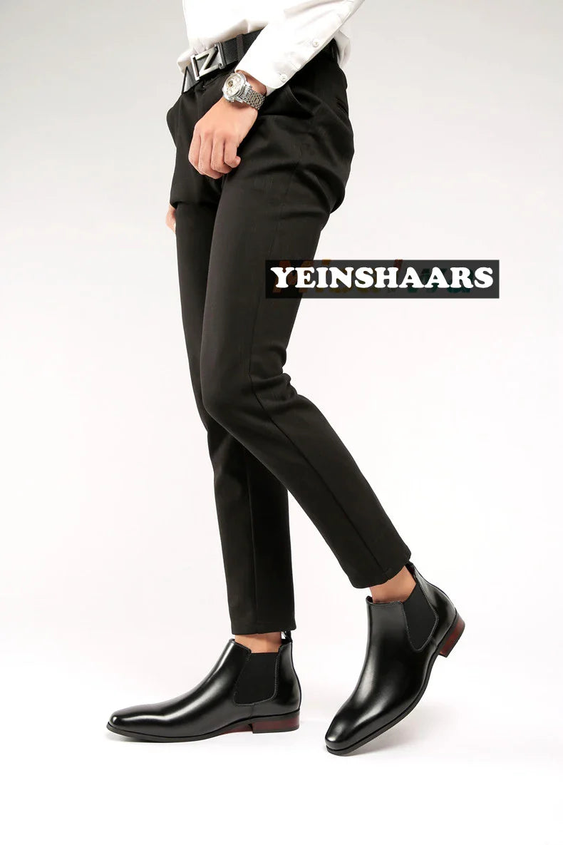 Elegant Simple Men Leather Boots Long Tip Square Toe British Chelsea Boots for Men Formal Business Luxury Shoes Spring Winter