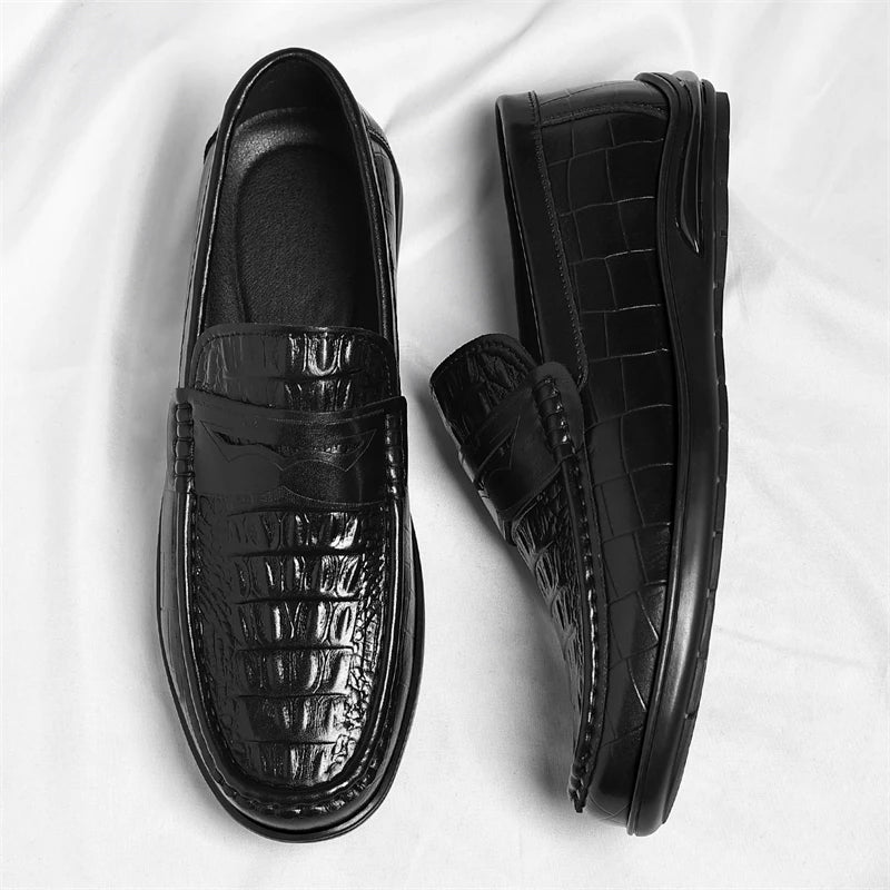 Mens Leather Mens Loafers Non Slip Walking Flats Breathable Driving Shoes Outdoor Slip on Casual Shoes Man Work Office Sneakers
