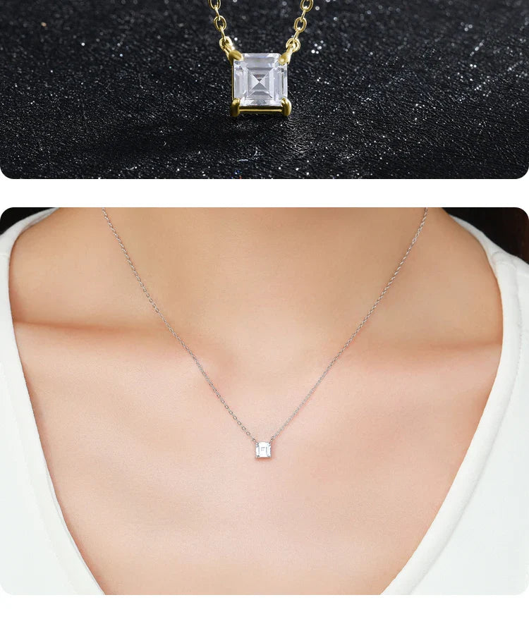 Real 925 Sterling Silver Square Emerald cut Clear CZ Classic Necklace Pendant For Women Wedding Charm Fine Jewelry 2020