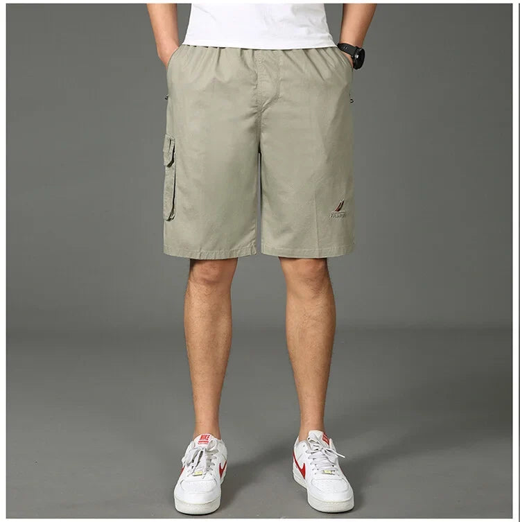 2024 Shorts Men Bermuda Cotton Pocket Zip Cargo Shorts Fashion Style Elastic Army Male Summer Casual Knee Length Vintage Yellow