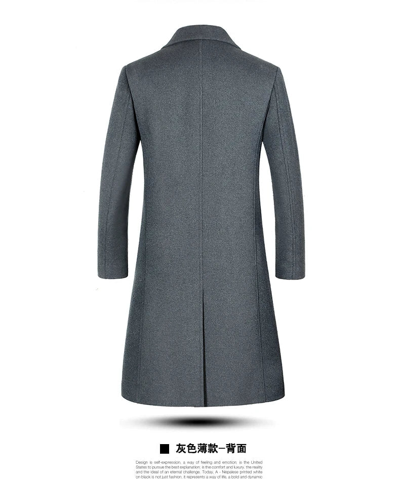 Men's High-Quality Autumn Winter Wool Coat Long Fashion Trench Coat Over-the-Knee Thick Cotton M-4XL