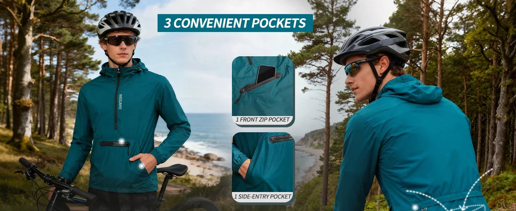 Spring Men Bike Windbreaker Water Repellent Half Zip Jacket Pullover Packable Windproof Hooded Cycling Jacket