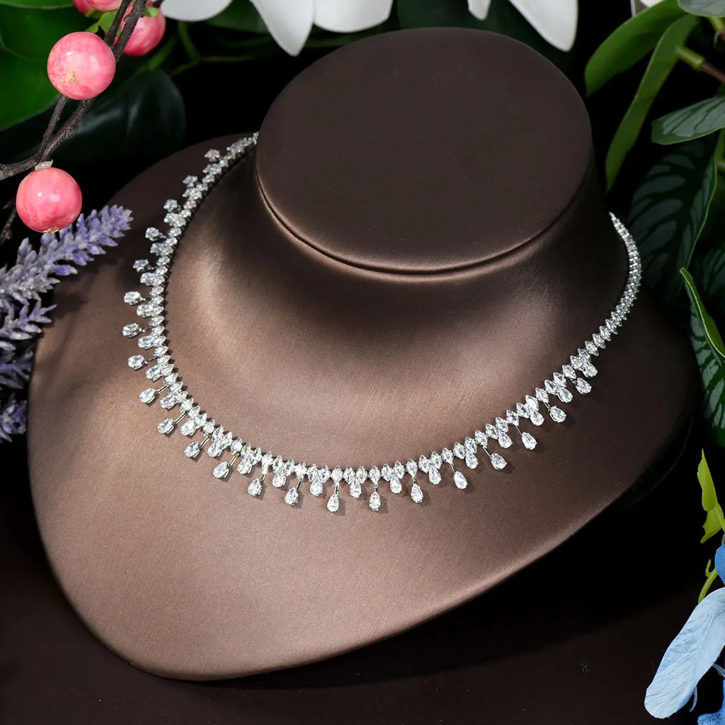 Simple Water Drop Crystal Cubic Zirconia Necklace Earrings Set 4PCS  Jewelry For Women African Beads Jewelry Set N-297