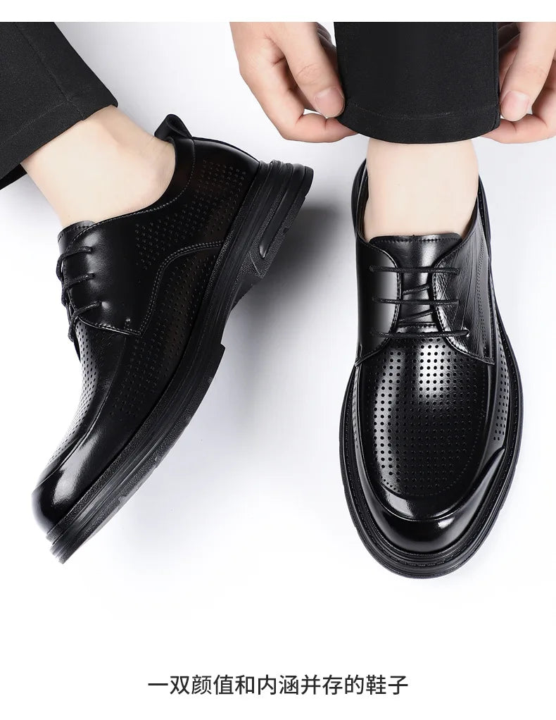 2026 New Men's Breathable Hollow Out Leather Oxford Shoes Formal Business Dress Shoes for Man Summer Autumn Platform Shoe Male
