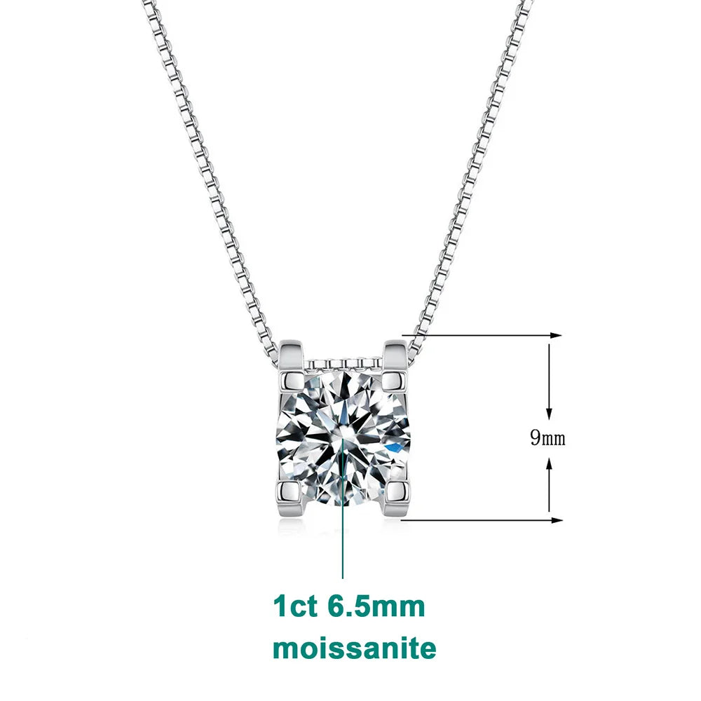 1ct 2ct Real Moissanite Necklaces  Certified Jewelry Women 925 Sterling Silver Lab Diamond Square Pendant Trendy Gifts