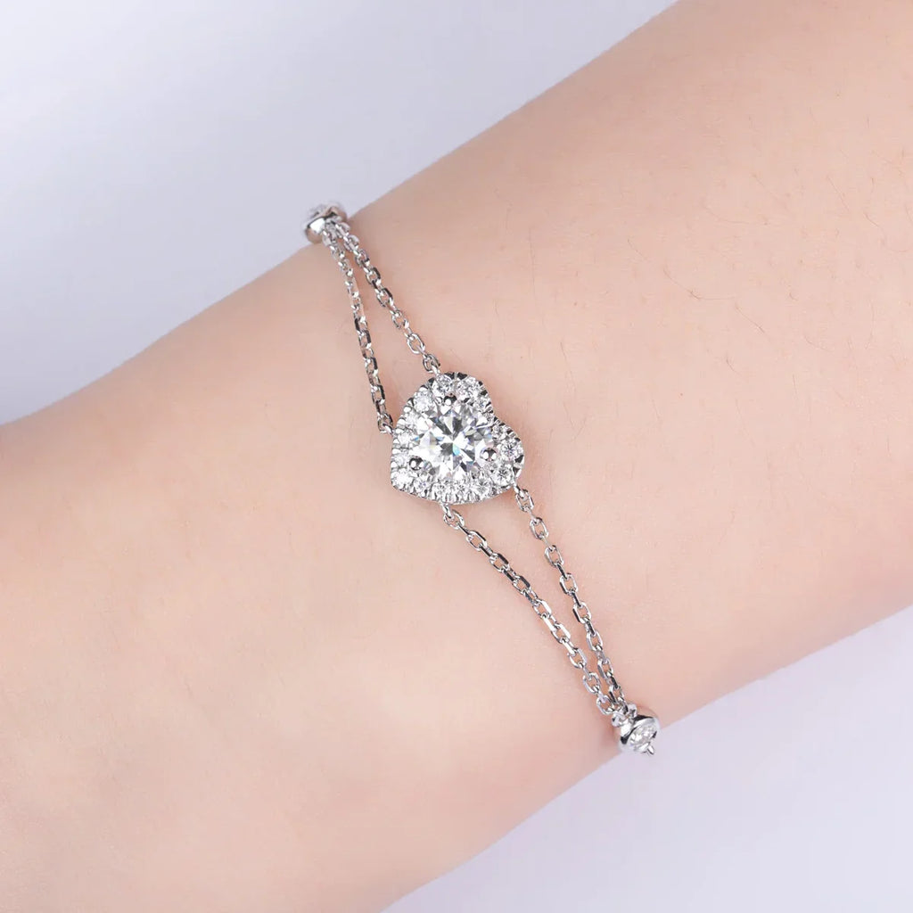 1ct Moissanite Heart Bracelet On Hand 925 Sterling Silver Lab Created Diamond 17.5cm Adjustable Bracelets For Woman