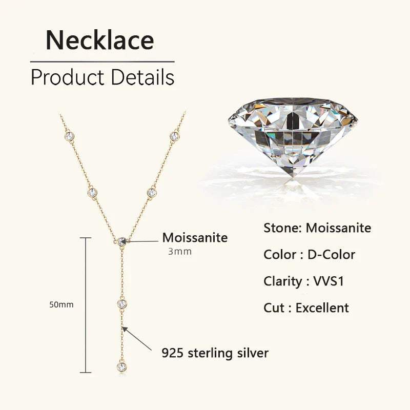 Collares Mujer 3mm 0.1ct Moissanite Necklace 925 Sterling Silver Y-shaped Pendant Necklaces For Women Unique Jewelry Gift