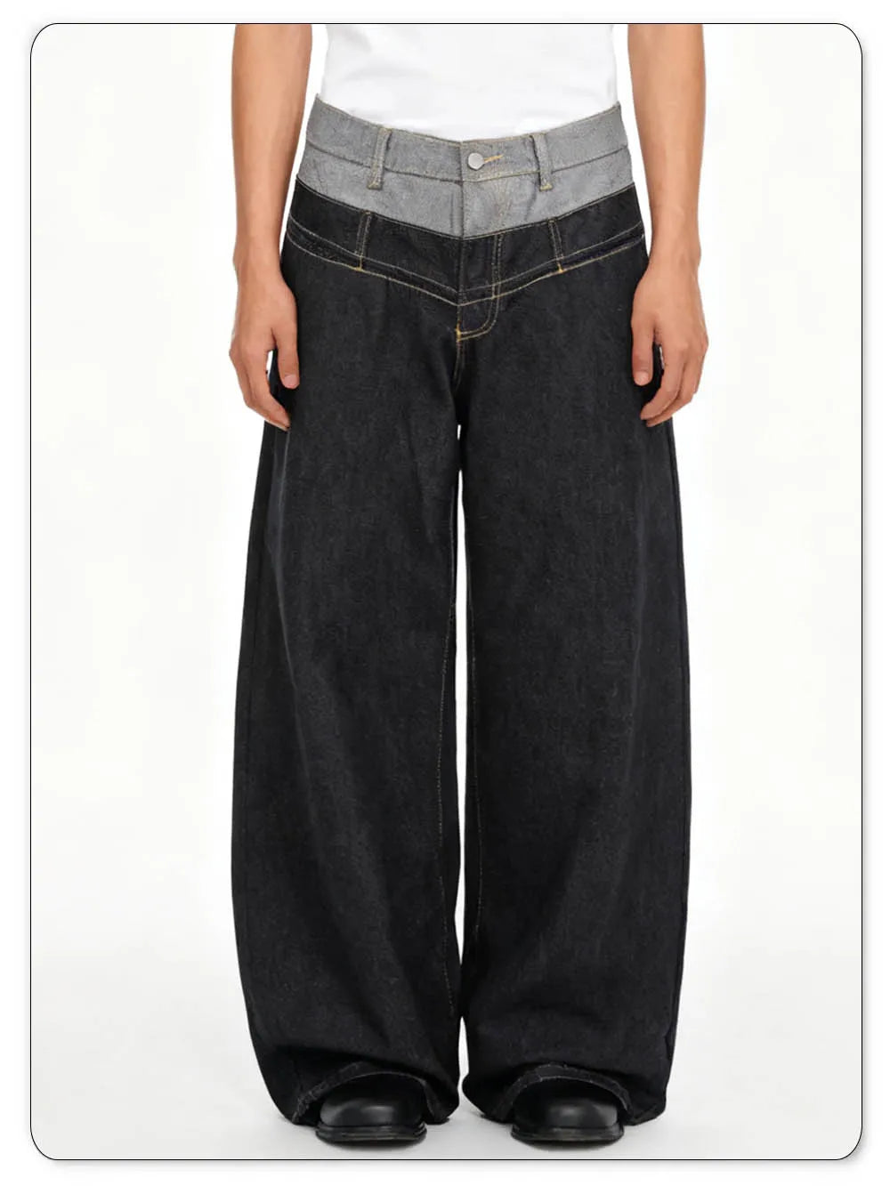 Men's Retro Personalized Double Waist Design Loose Wide Leg Jeans Street Design Denim Pants Gothic Baggy Machete Wide Leg Jeans