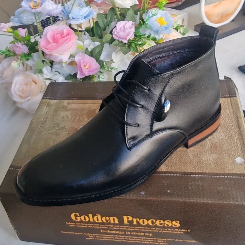 Men Flat/6CM Bussiness Elevator Shoes Genuine Leather Boots Autumn Winter Warm Ankle Boots for Men Botas Hombre Plus Size 37-47