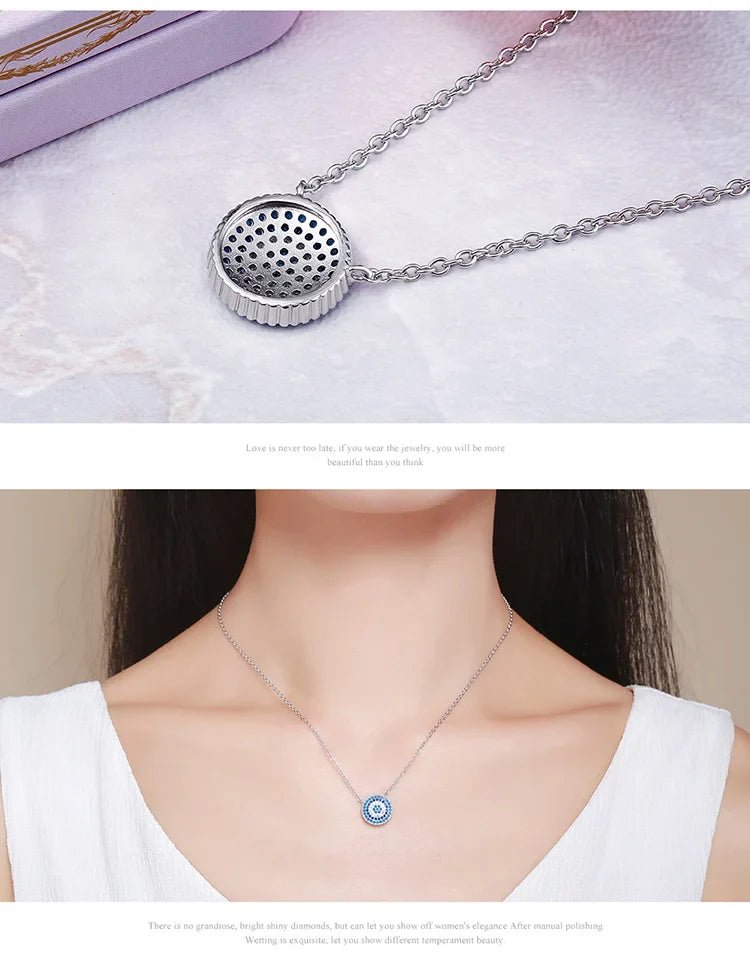 Authentic 925 Sterling Silver Blue Evil Eyes Necklace Women Lucky Pendant Necklaces Fashion Jewelry SCN099