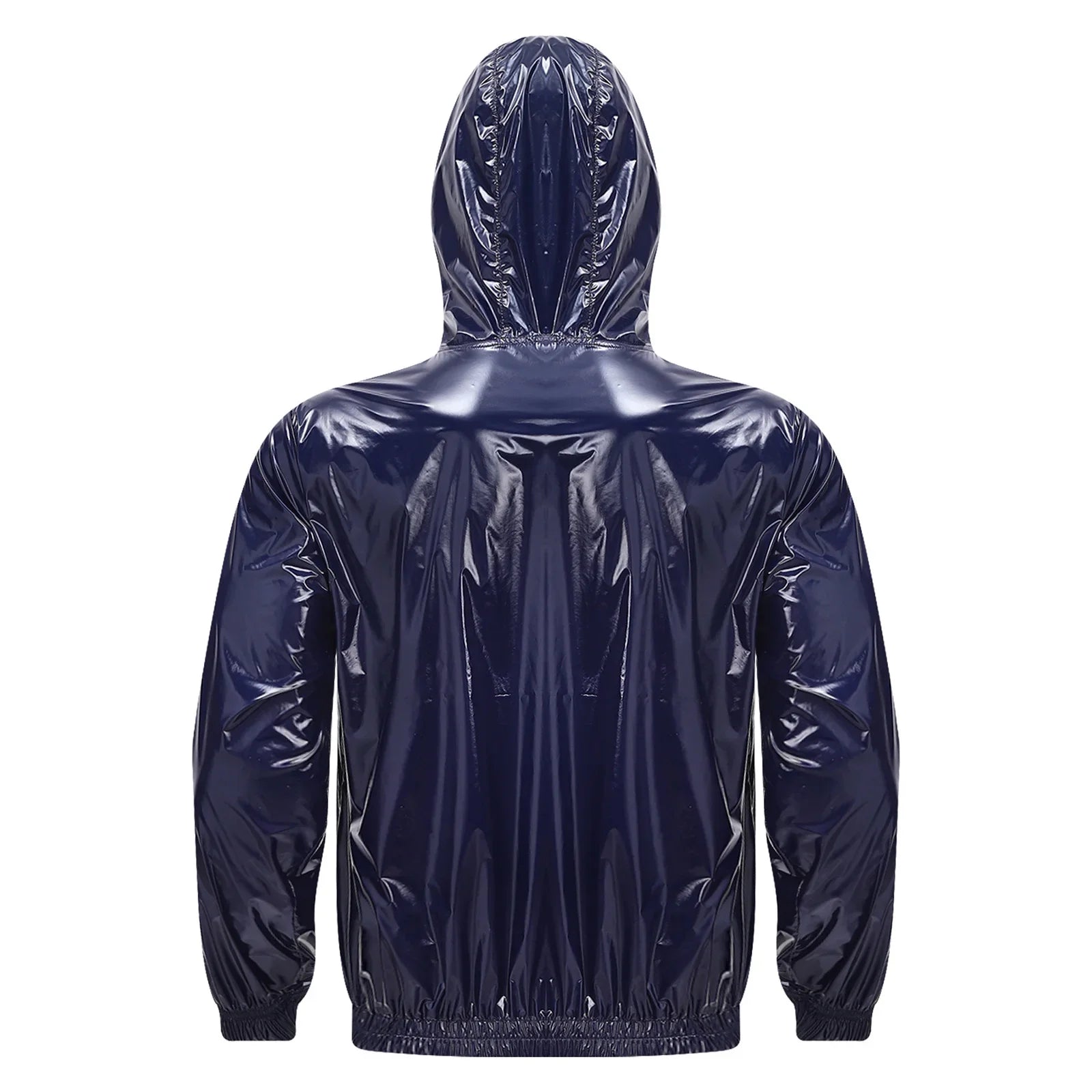 Mens Waterproof Hooded Raincoat Long Sleeve Front Zipper Rain Jacket Windbreaker with Drawstring Hood for Hiking Fishing Biking
