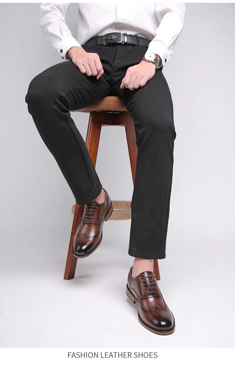 Autumn New Genuine Leather Business Dress Shoes Men Carved Brock Men's Shoes Leather Office Gentleman Oxfords Shoe