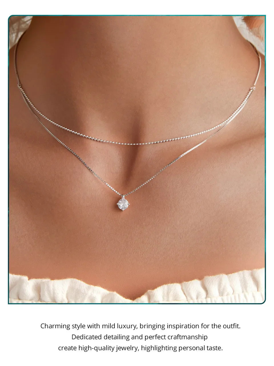 925 Sterling Silver Shining Zircon Pendant Necklace Double Layer Neck Chain for Women Engagement Wedding Fine Jewelry