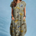 Women Summer Dress Bohemian Floral Print Vestido O-Neck Short Sleeve Pockets Sundress Fashion Casual Elegant Holiday Robe
