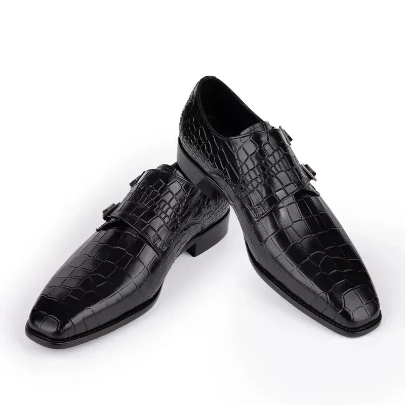 Men's Genuine Leather Dress Loafers Handmade Double Buckle Monk Slip-On Shoes for Party & Formal Wear Fashion& Men's Footwear