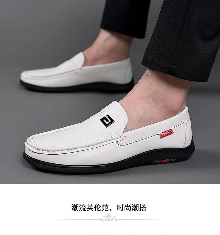 2026 New Solid Color Business Casual Shoes for Men Spring Autumn Soft Leather Shoes Male Fashion Light Driving Shoes Man