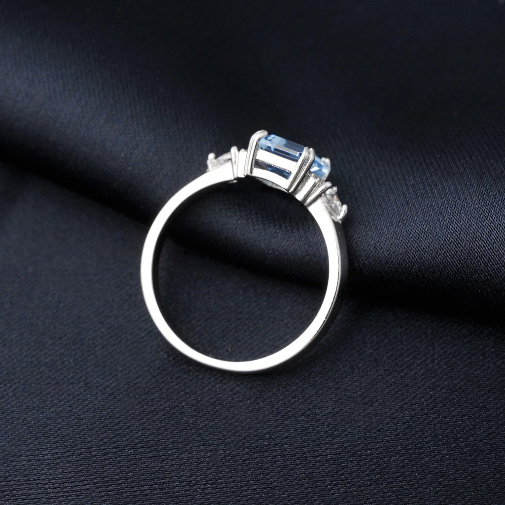 Sky Blue Topaz Emerald Cutring rings for women gift 925 sterling silver jewelry Free delivery elegant valentines fashion