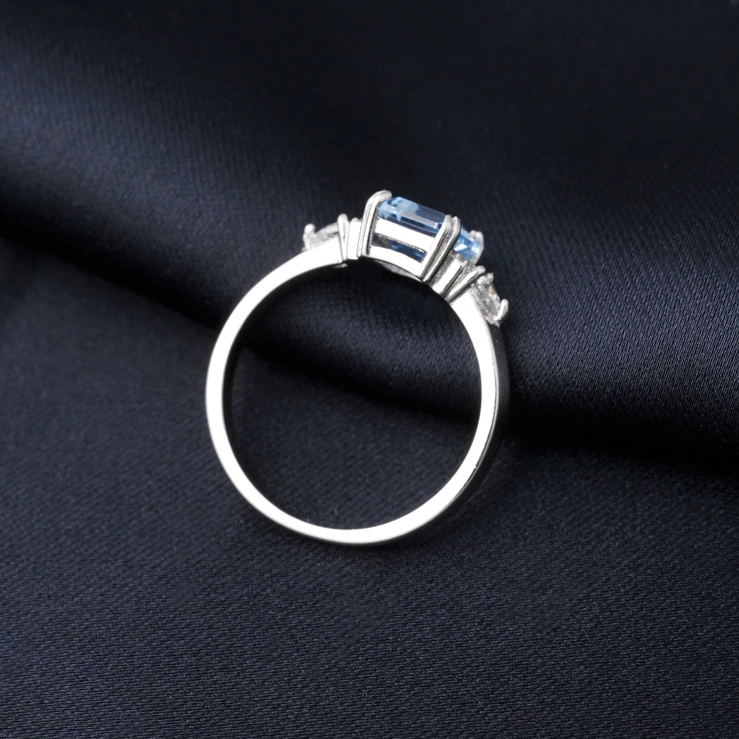 Sky Blue Topaz Emerald Cutring rings for women gift 925 sterling silver jewelry Free delivery elegant valentines fashion