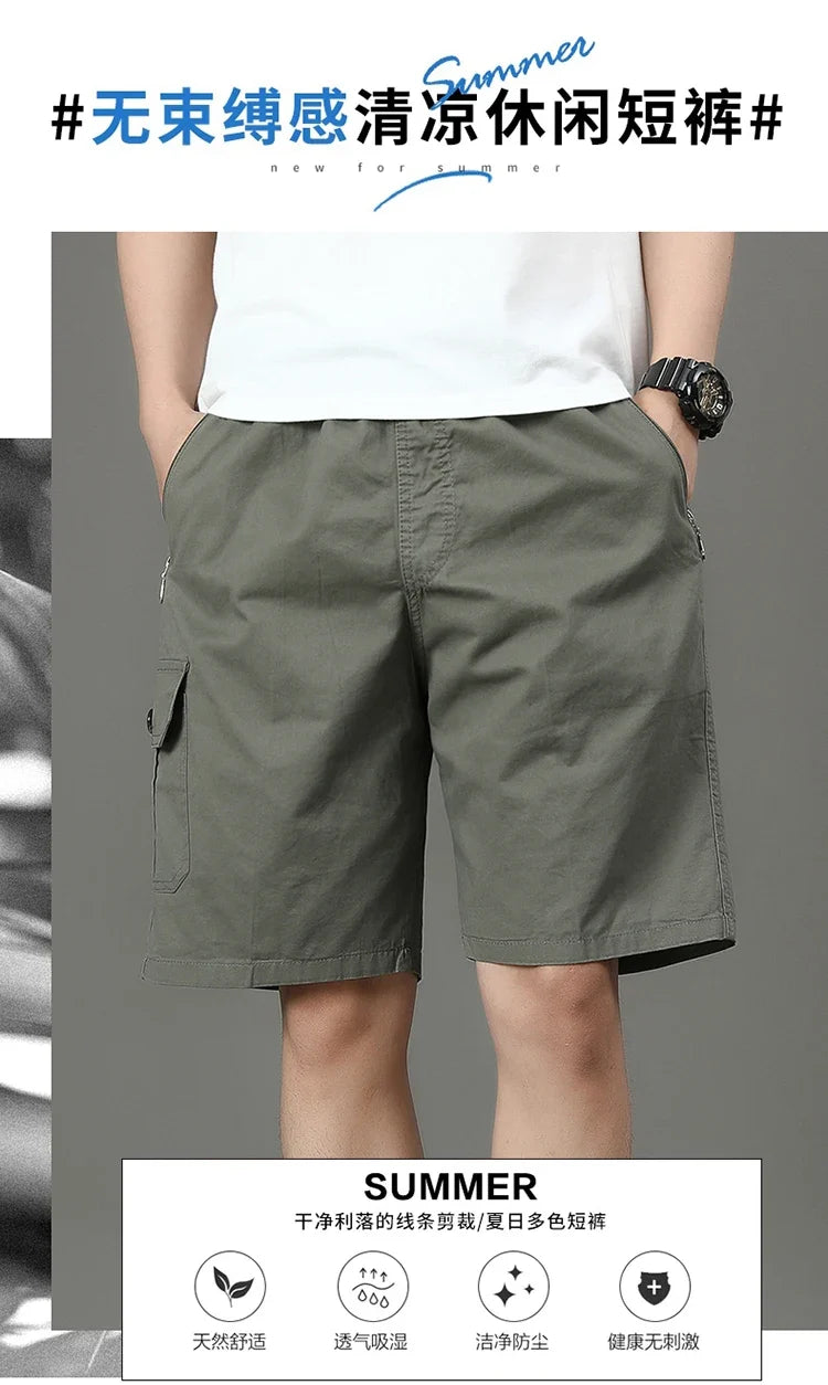 Summer new men's work shorts pocket zip trend versatile casual trousers five work trousers