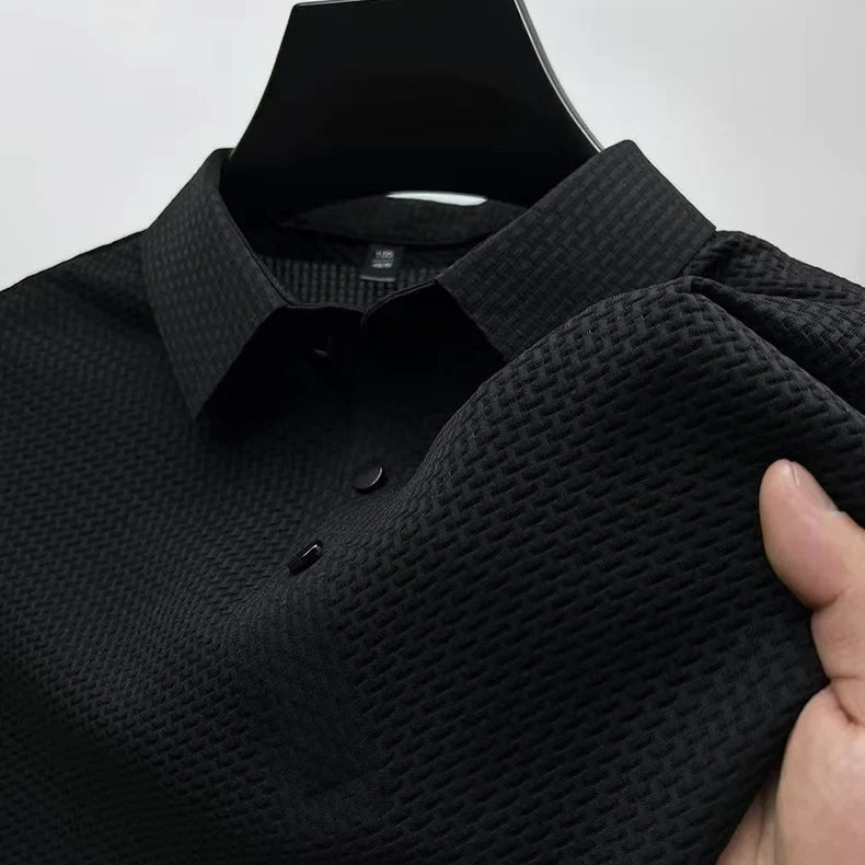 【جودة عالية】 M-4XL صيفي جديد قميص بولو رجالي بأكمام قصيرة بارد ومسامي، قميص علوي لامتصاص العرق كاجوال للعمل