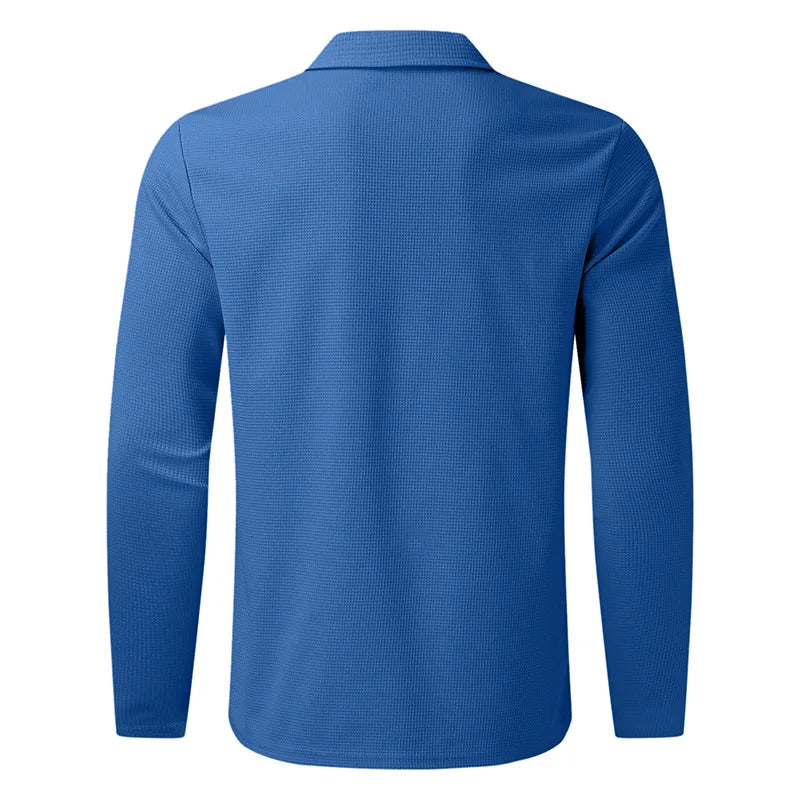 2024 men's new waffle long-sleeved lapel zipper cardigan casual sports suit