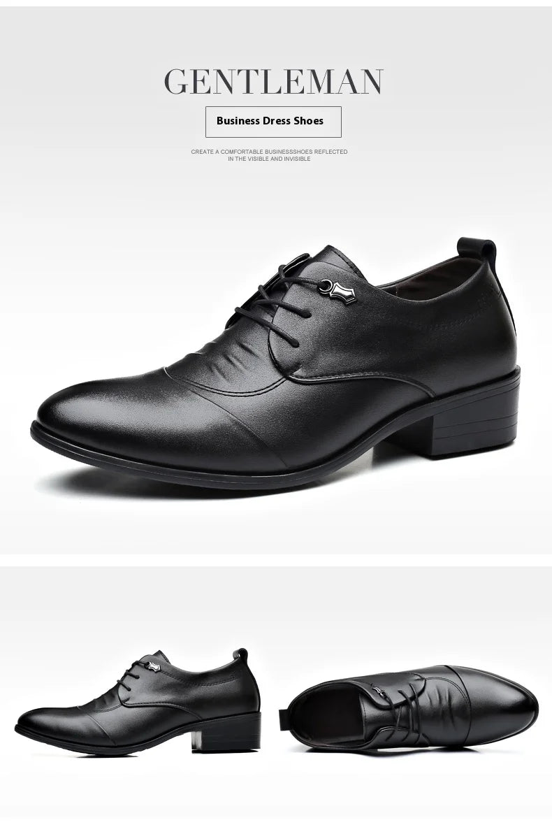 Business Men Oxford Leather Shoes Elevator Man Height Increase Insole 6CM White Black Thick Soled Formal Casual Shoes