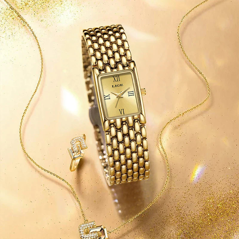 2025 New Gold Women's Watch Luxury Quartz Watch Stainless Steel Bracelet Retro Fashion 30M Waterproof Watch for Women reloj