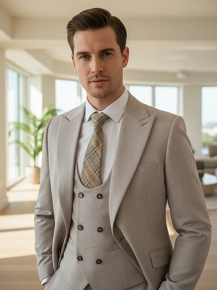 high quality men suits 3 piece set elegant slim fit formal office and leisure banquet groomsman set groom's suit