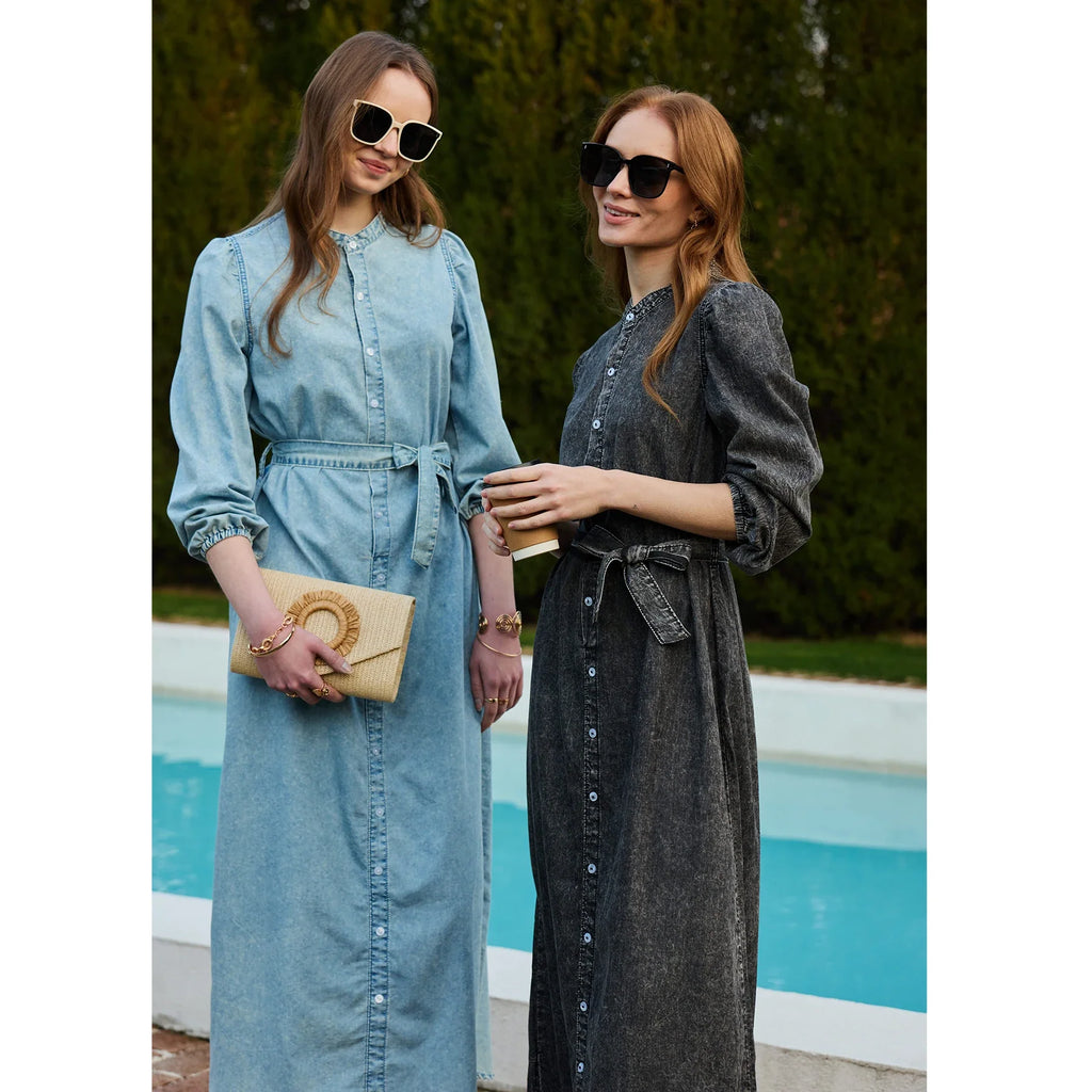 SS26 Women Lightweight Denim Dress Cotton Black and Blue Maxi Dress