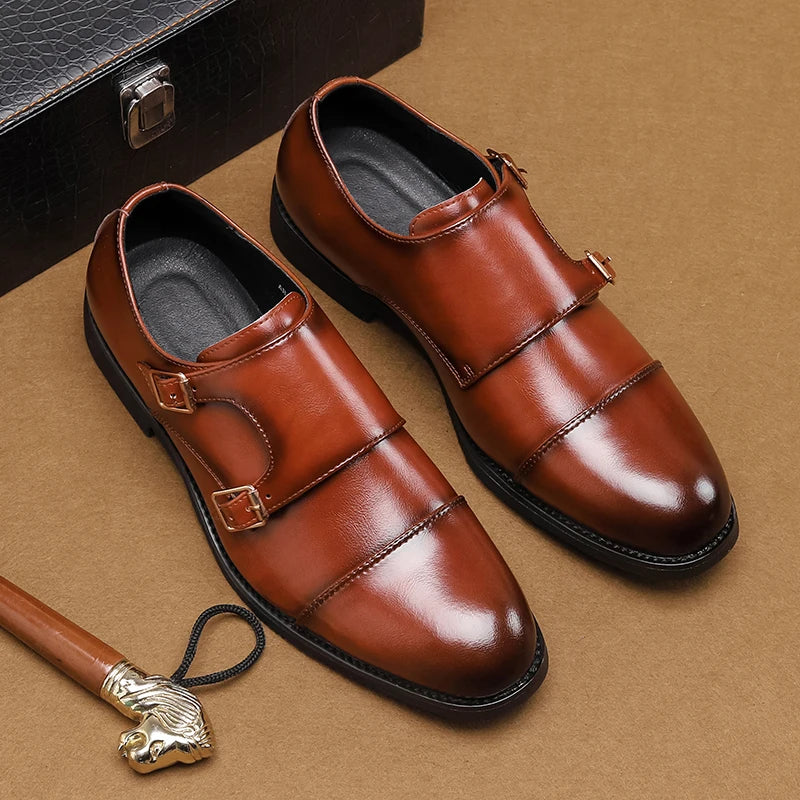 Luxury Brand New Men Casual Shoes Leather Men Fashion Double Buckle Loafers Mens Slip-on Board Oxford Shoes Spring Elegant Flats