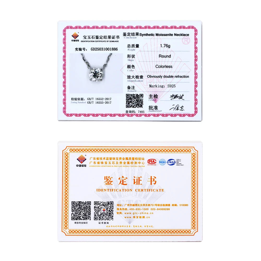 Necklace For Woman Pendant Moissanite Diamond 6.5mm 1CT 925 Silver Necklace For Women Chains Party Bridal Fine Jewelry
