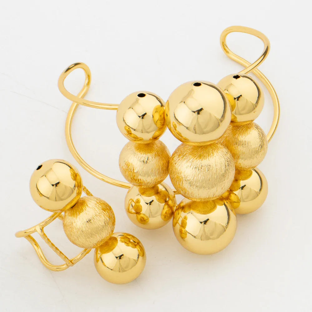 Luxury  Color Jewelry Set Nine Beads Cuff Bracelet Earrings Necklace African Dubai Drop Earrings Ring Fashion Italy Jewelry