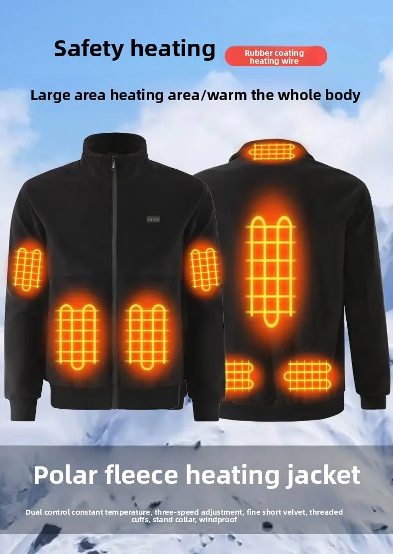 8 Areas Intelligent Electric Heating Polar Fleece Jacket Men's Winter Smart USB Constant Temperature Graphene Fleece Warmth Coat