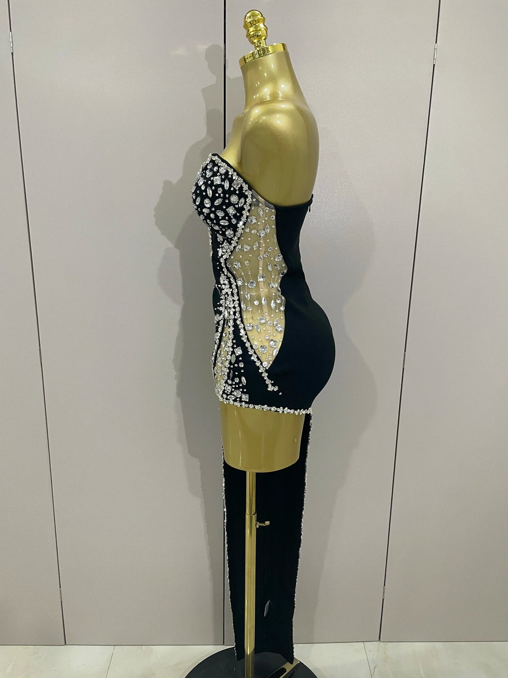 Newest High Quality Sexy Strapless Shinning Rhinestones Bodycon Bandage Long Dress Women Fashion Celebrate Evening Party Vestido