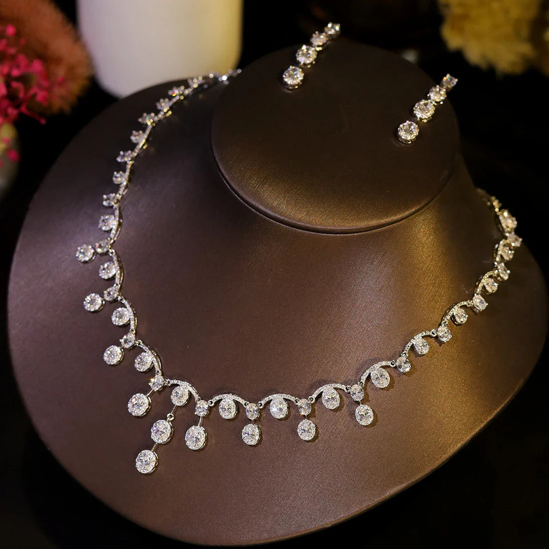 Simple Cubic Zirconia Tassel Water Drop Necklace Europe Bride Wedding Ball Jewelry Set For Women Dinner Party Accessories X0584