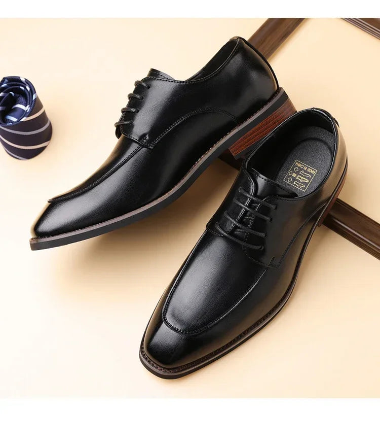 Men's Formal Leather Shoes, Comfortable Soft Sole Office Derby Shoes, Breathable Anti-Slip Business Men's Shoes-HT1009