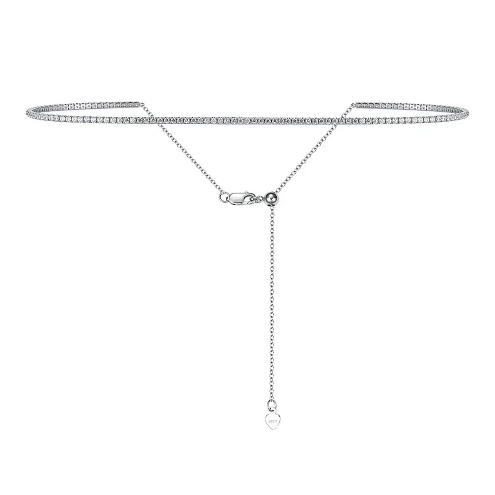2mm All Moissanite Tennis Necklace for Women 925 Silver Plate 18K Gold Choker Chain Sparking Diamond Riviera Necklace Adjustable