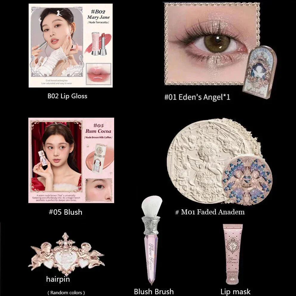 Little Angel Collection Makeup Gift Box Eyeshadow Blush Cream Matte Lipstick Highlighter Full Kit All In One